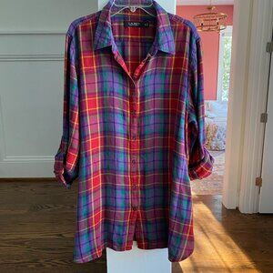 Ralph Lauren plaid flannel shirt XL size - gorgeous colors, roll up tab sleeves